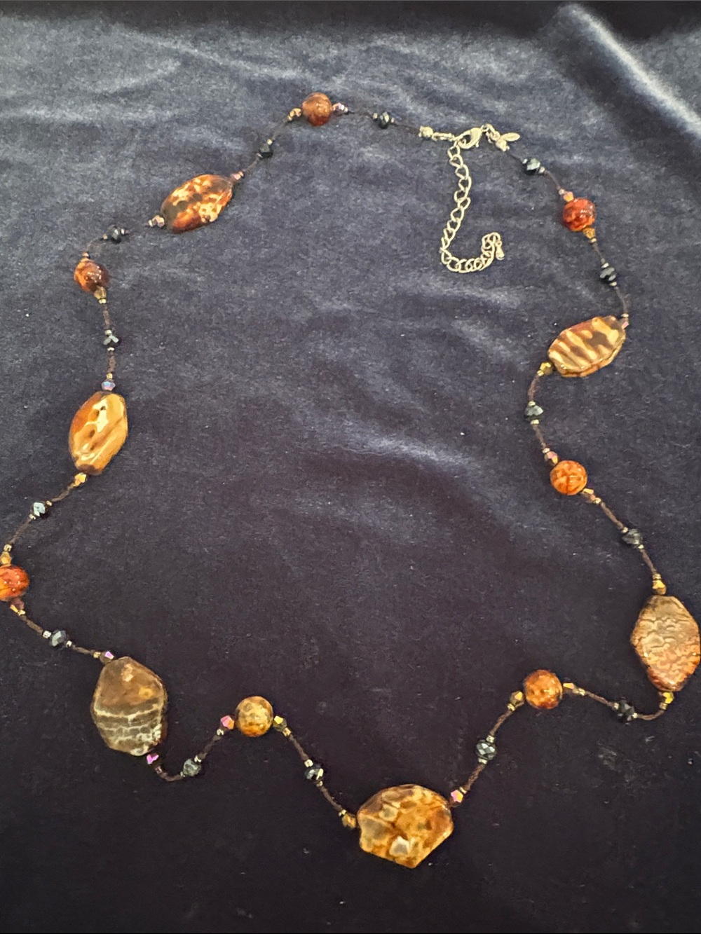 VTG Premier Designs "Ignite" Gemstone Station Necklace, Banded Agate & Carnelian